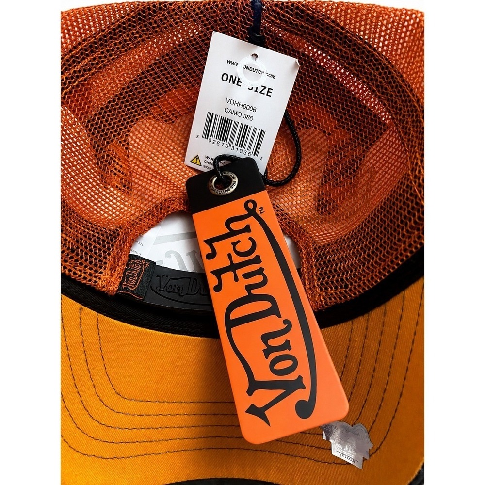 NWT Von Dutch Hat Green Camo orange Embroidered Trucker Mesh Snapback Cap - Picture 4 of 6